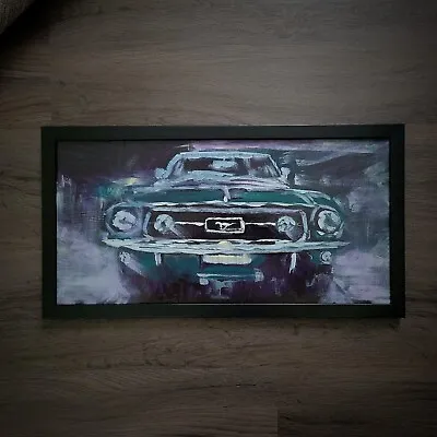 Ford Mustang Painting Art Bullitt Vintage Race Car Automotive Original Framed 20 • $265