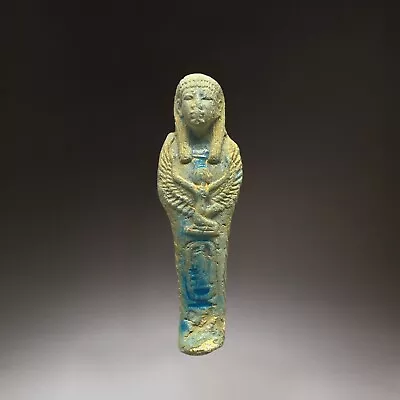 Ancient Egyptian Glazed Faience Shabti Showing Winged Goddess Isis • £0.99