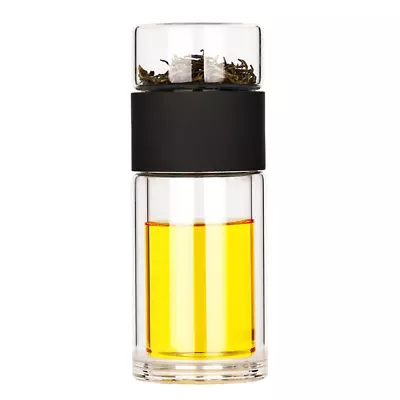 Portable Double Insulated Glass Tea Infuser Travel Tumbler Water Bottle (BLACK) • $18.99