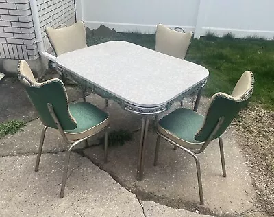Vintage 50s Chrome Formica Kitchen Table Chairs And Extension Leaf PICKUP ONLY • $175