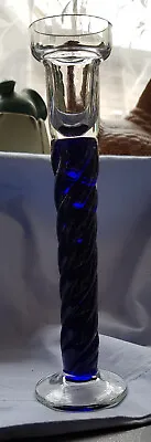 Dartington Style Crystal Glass Candlestick Deep Blue Twist In Stem • £14.99