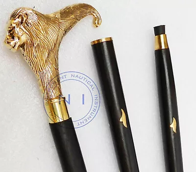 $35.10 • Buy Vintage Brass Solid Designer Lion Head Handle Wooden Walking Stick Cane Style