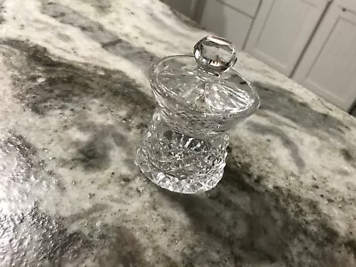 Vtg Minature Ornate Clear Cut Glass Sugar Bowl With Cut Out For Spoon 2 1/2  Htg • $15