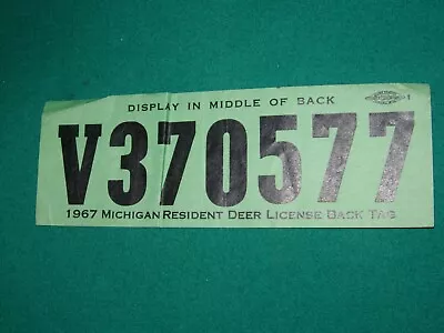 Antique 1967 Michigan Resident Deer Hunting License Back Tag • $7.99