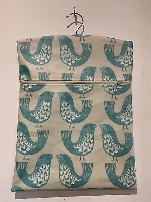 Handmade Oilcloth Peg Hanging Storage Bag Zipped 12½ X16  Teal Scandi Birds • £6.95