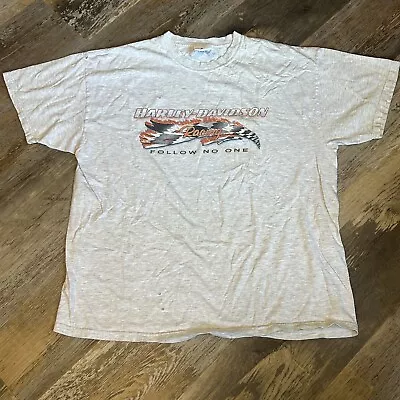 Harley Davidson Racing Follow No One Vintage Motorcycle  Shirt USED • $14.94