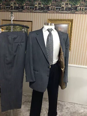 VINTAGE BILL BLASS MENS GRAY STRIPED 2 PIECE SUIT SIZE 48R  PANTS 44x28 • $28