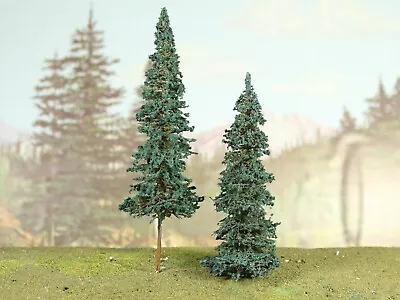 2 Pcs 6  BLUE SPRUCE Top Realism HO & O Model Railroad 28mm War Game Scenery • $10.50