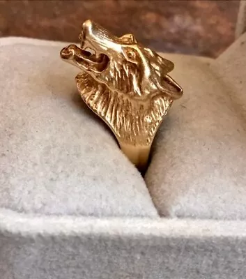 APPRAISED Solid 7.10 Grams 10k Yellow Gold Snarling Wolf Head Ring Size 6.5 • $546.21