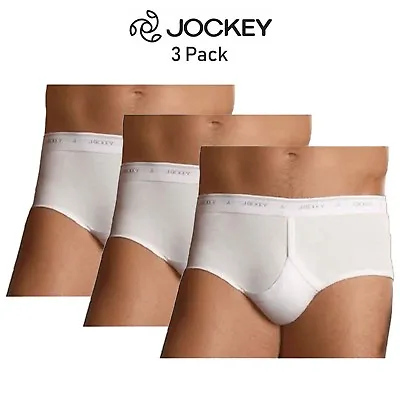 Mens Jockey Classic Y-Front Briefs 3 Pack White Cotton Comfort Support M90003 • $46.95