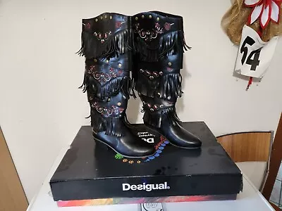 £128.89 • Buy Desigual Fringe Leather Texas Boots, 3 Wear Modes, Black 40