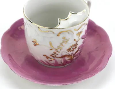 Manly Pink Moustache Cup Mug Saucer   A Present   German Floral Gold Gift • $29.99