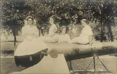 Women On Cannon Monument In Park G Goding Mayville WI Cameo C1910 RPPC • $9.89