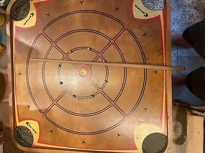 Vintage 1960s Large Wood Carrom Game Board  With Original Box 1 Stick And Pieces • $60