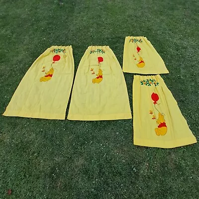 Vintage SEARS Winnie The Pooh Drapes Curtains  X4 Panels Nursery Disney Yellow • $168.51