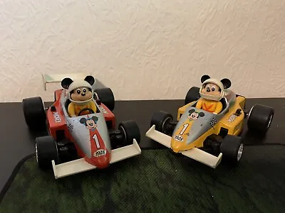 Vintage 1988 Masudaya Mickey Mouse Pull Back Race Cars X2 - Free Uk Delivery • £24.99