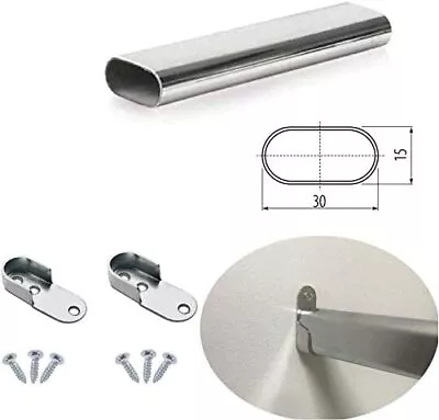 Oval Rail 30x15 Wardrobe Pole Hanging Tube Bar Clothes Storage Chrome + Fittings • £5.49