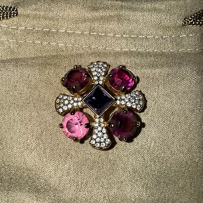 Vintage SWAROVSKI Brooch Pin Maltese Cross 22kt GP Purple Pink Clear • $55