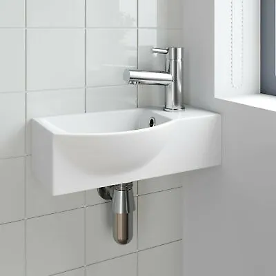 Cloakroom Wall Hung Basin Corner Hand Wash Sink 1 Tap Hole White Bathroom Modern • £44.99