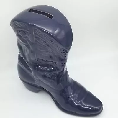 Frankoma Pottery Cowboy Boot Bank Navy Blue Glaze Vintage 383 W/ Rubber Stopper • $25.99