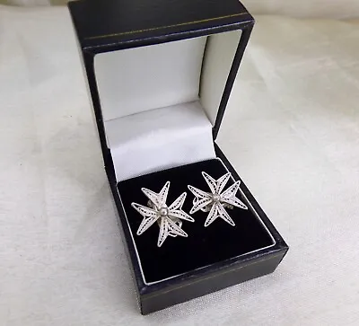 Maltese Cross Lace Effect Sterling Silver Clip On Earrings Order Of St John • £15.99