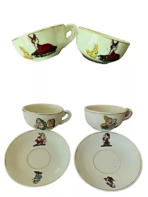 Vintage MARX Disney SNOW WHITE And SEVEN DWARFS 2 Saucers / Plates &  4 Teacups • $59.95