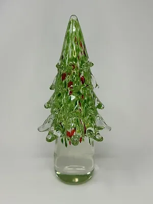 MURANO ?  Italy Tiered Green Red Crystal CHRISTMAS TREE 12” Vintage 12' Tall • $175