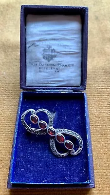 £19.99 • Buy Vintage Silver Garnet & Marcasite Brooch -  Bow Design