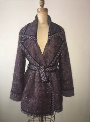 $575 • Buy Vintage Missoni Plum Purple Tweed Mohair Pea Coat Jacket Sz 42 / Medium