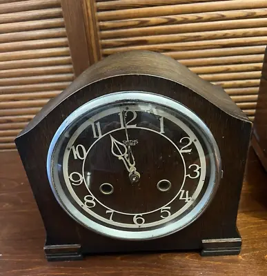 Small Art Deco Smiths Oak Striking Mantle Clock In Full Working Order • £65