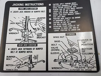 1971 71 Monte Carlo Trunk Jacking Instruction Decal Label Sticker • $16.50