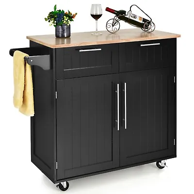 Kitchen Island Rolling Storage Trolley Cart Shelves Cupboard 2 Doors Cabinet • £119.95