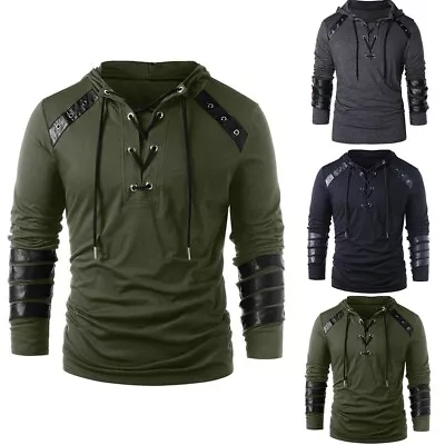 Retro Style Long Sleeve Hooded T Shirt For Men Medieval Fashion Sweatshirt • $48.38