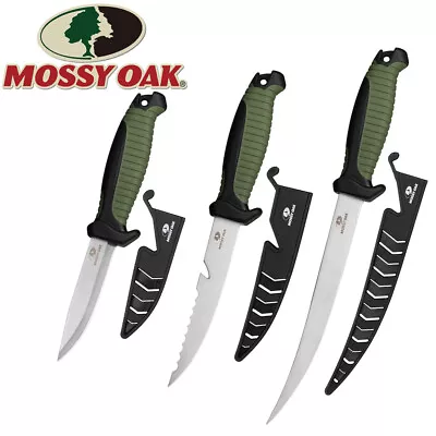 Mossy Oak 3PC Fishing Knife Sets Stainless Steel Filet Knife W/Protective Sheath • $21.99