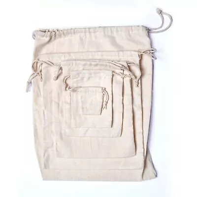 Reusable Cotton Canvas Double Drawstring Muslin Produce Bags (Natural Color) • $11