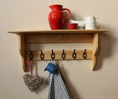 Shelf With Coat Rack Hooks Solid Wood Natural Pine Or Painted 16 Colours  • £42