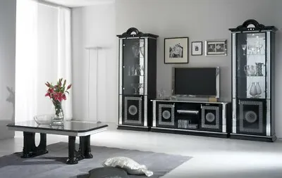 £2399 • Buy Italian High Gloss New Versace 3pc Tv Entertainment Cabinet White/Black/Ivory