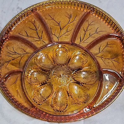 Vintage Indiana Co. Glass Amber  Egg Serving Platter/Dish  Tree Of Life  1970s • $19.11