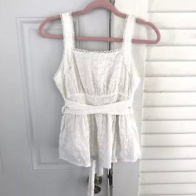 Moon River White Eyelet Lace Tank Square Neck 100% Cotton Small • $12