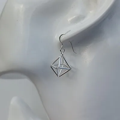 £12 • Buy Sterling Silver 3D Geometric Diamond Drop Earrings
