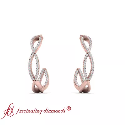 7/8 Ctw Round Cut Lab Created Diamond J Shaped Hoop Earrings 14K Gold • $2942.99