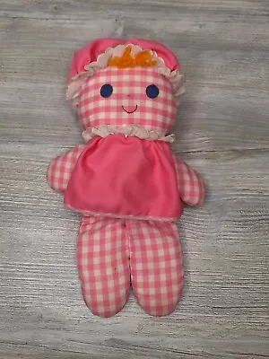 Fisher Price Lolly Doll Pink Gingham Plaid Cloth Girl Toy Rattle Vintage • $12.99