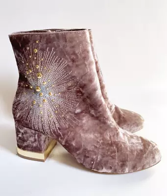 Womens Size 6.5 Blush Pink Velvet Boots Embellished Beaded Starbrust New • $25.99