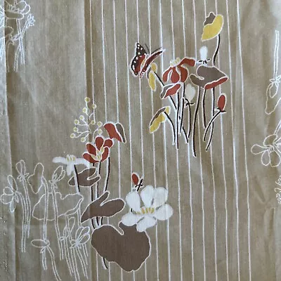 Vtg Cotton Blend Queen Flat Sheet W88”xL101” Beige Rust Floral EARLY 70s VIBE • $24.90