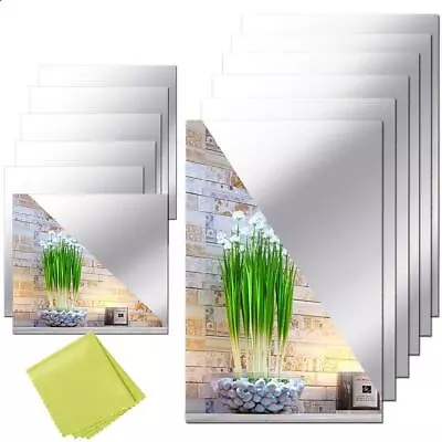 12 Pieces Self Adhesive Acrylic Mirror Sheets Flexible Non Glass Mirror Tile... • $17.24