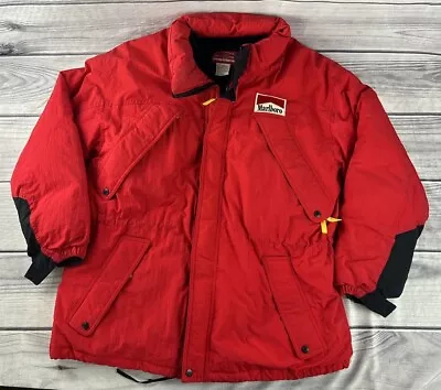 Vintage Marlboro Country Store Down Full Zip Puffer Jacket Size Large Red • $37.95