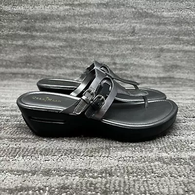 Cole Haan Women's Size 10B Melissa Thong Wedge Pewter Black Sandals • $39.87