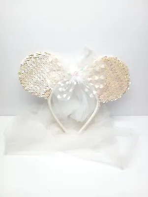 Disney Parks Minnie Mouse Bride Bridal Ears Bow Veil Headband Wedding • $20