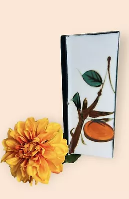 Vintage. Mid Century Modern Japanese Square Vase Painted Mandarin Stems Leaves • $23