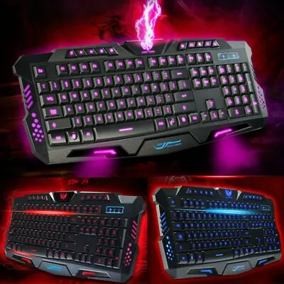 New Cool 3 Colors Led Illuminated Ergonomic Usb Backlight Wired Gaming Keyboard • £11.99